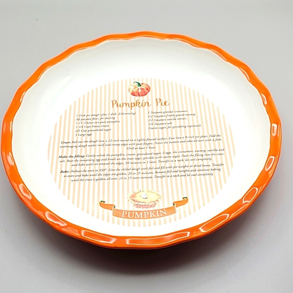 Orange & White Pumpkin Pie Plate with Recipe in the Center - Picture 4 of 5